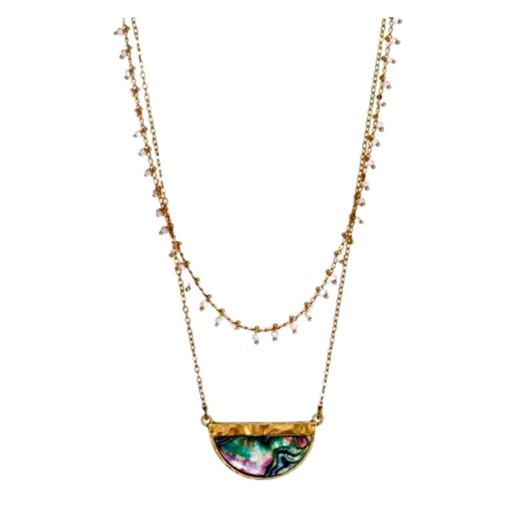 Gorgeous & Elegant Abalone Shell and Clear Faux Crystal Clear Beads Necklace.